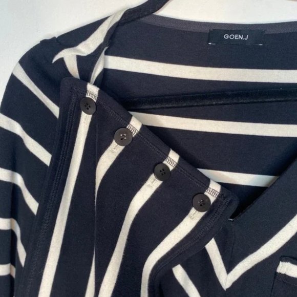 Goen.J Black & White Scarf Striped Jersey Top Oversized V Neck Chevron Sz Small - Picture 10 of 11